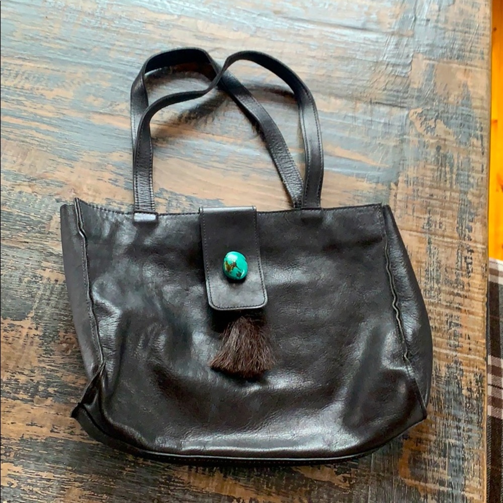 Beautiful Two Bar One leather bag with turquoise stone and horse hair tassel